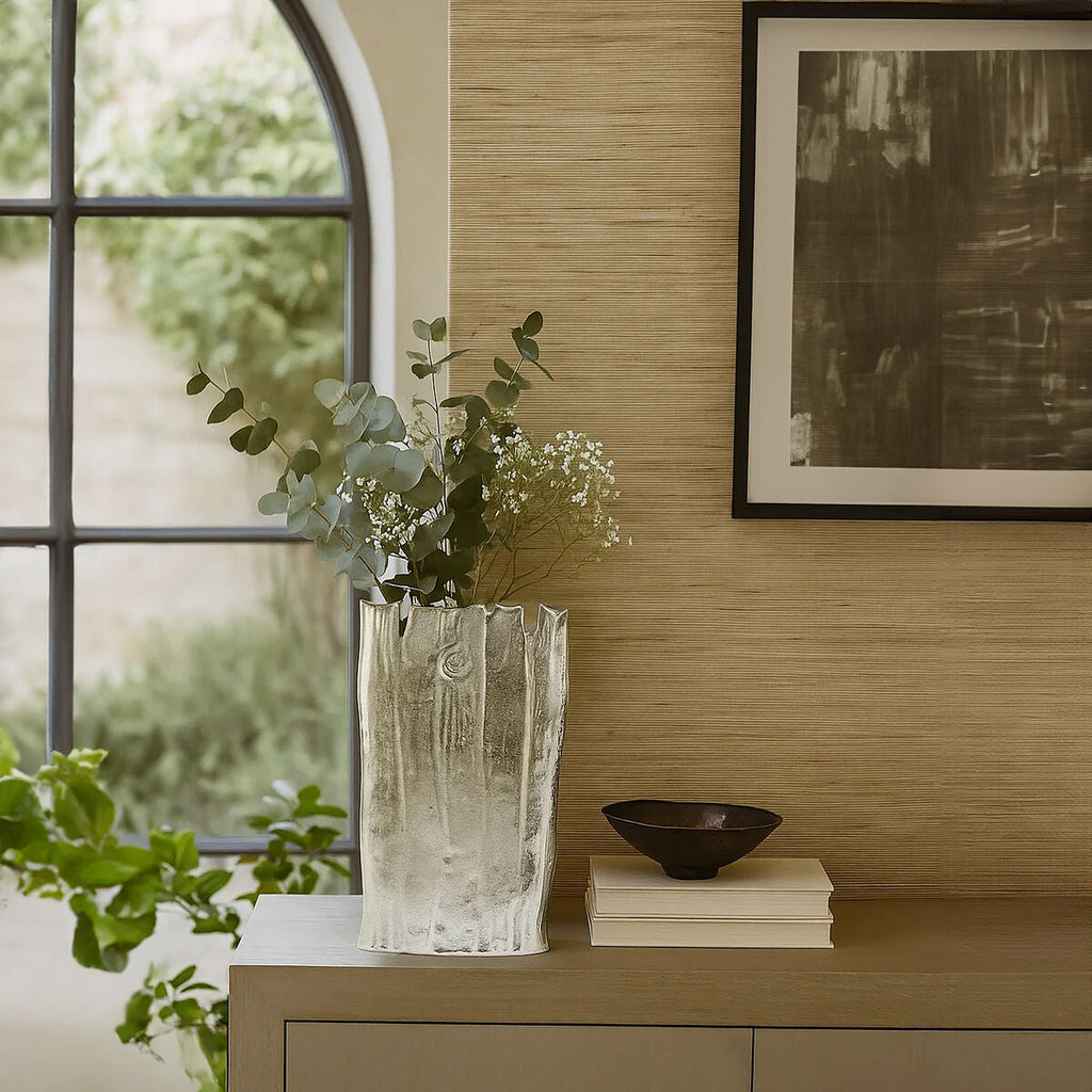 Large Silver Vase with Rippled Texture