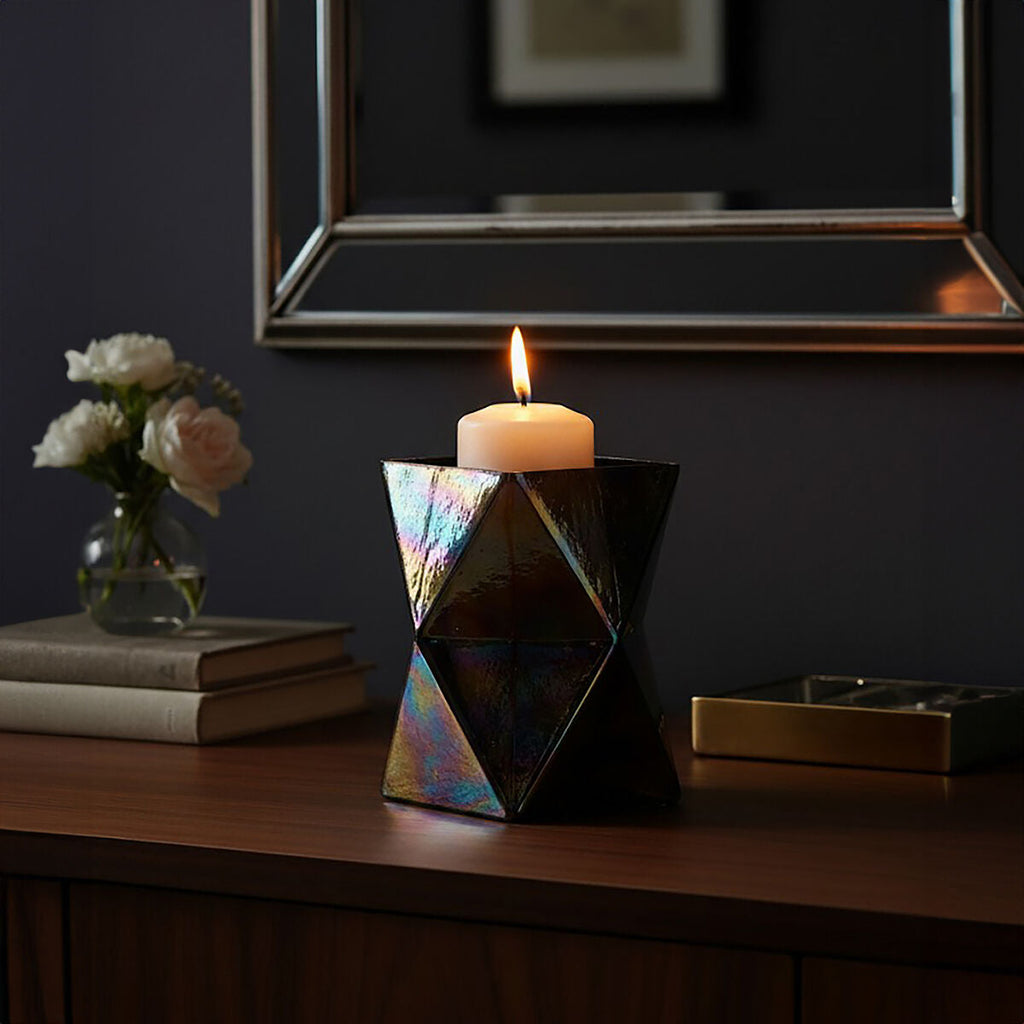 Large Oil Slick Glass Candle Holder