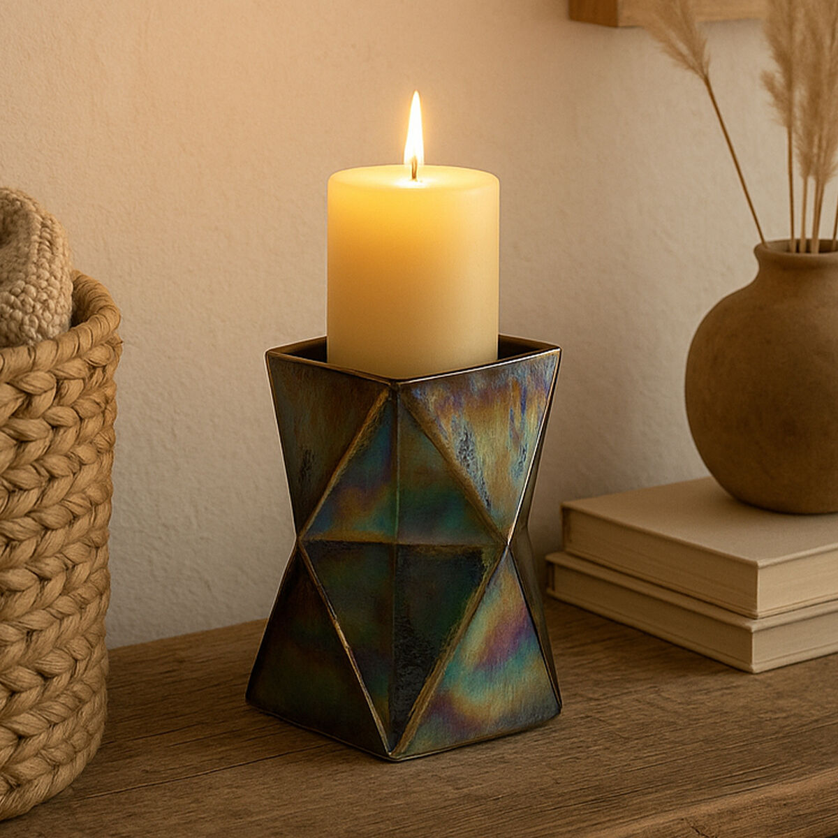 Small Oil Slick Glass Candle Holder