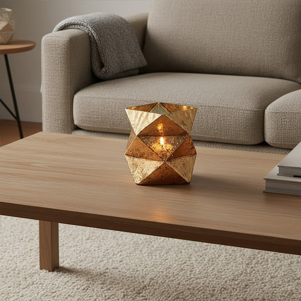 Small Gold Finish Glass Candle Holder