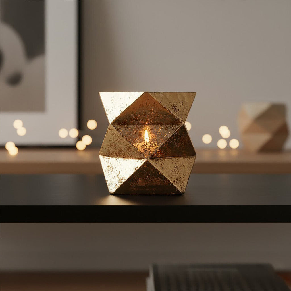 Small Gold Finish Glass Candle Holder