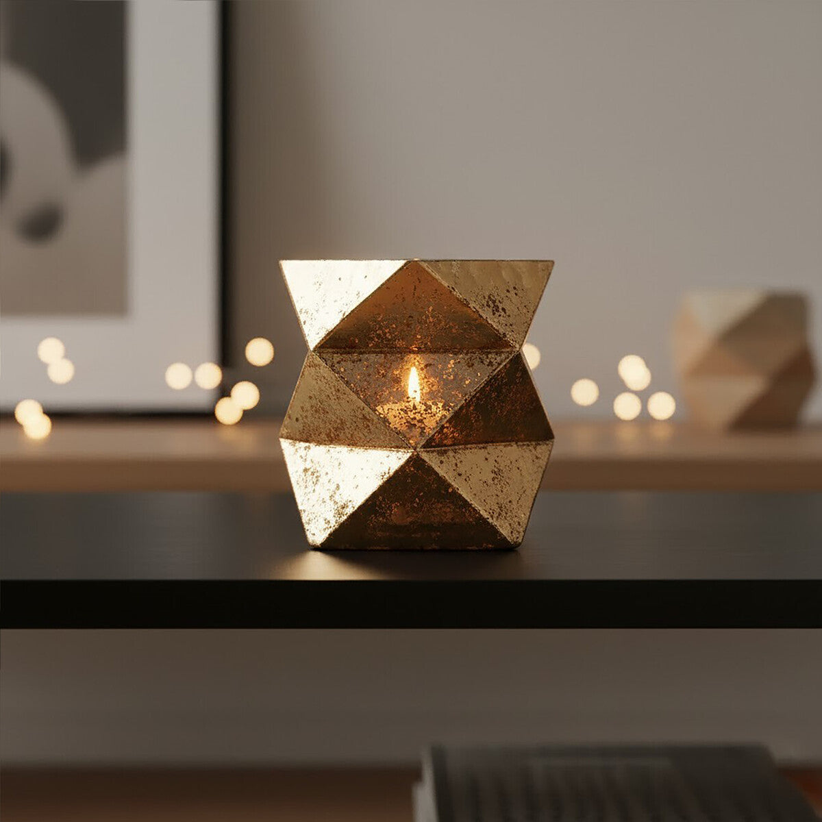 Small Gold Finish Glass Candle Holder