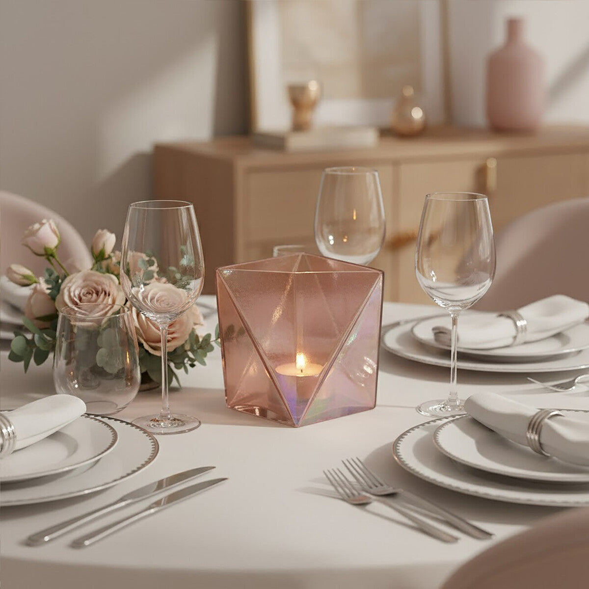 Large Pink Glass Candle Holder