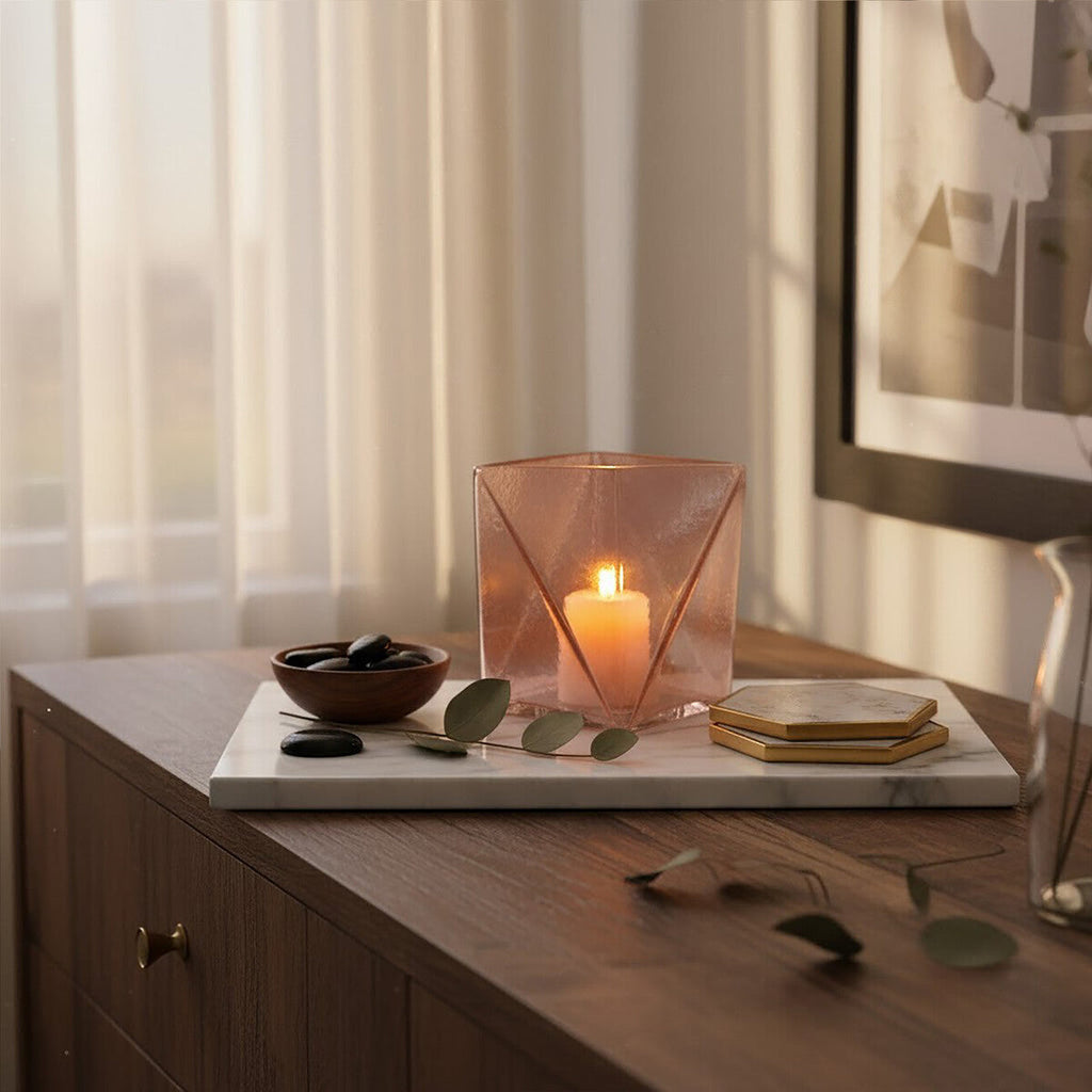 Large Pink Glass Candle Holder