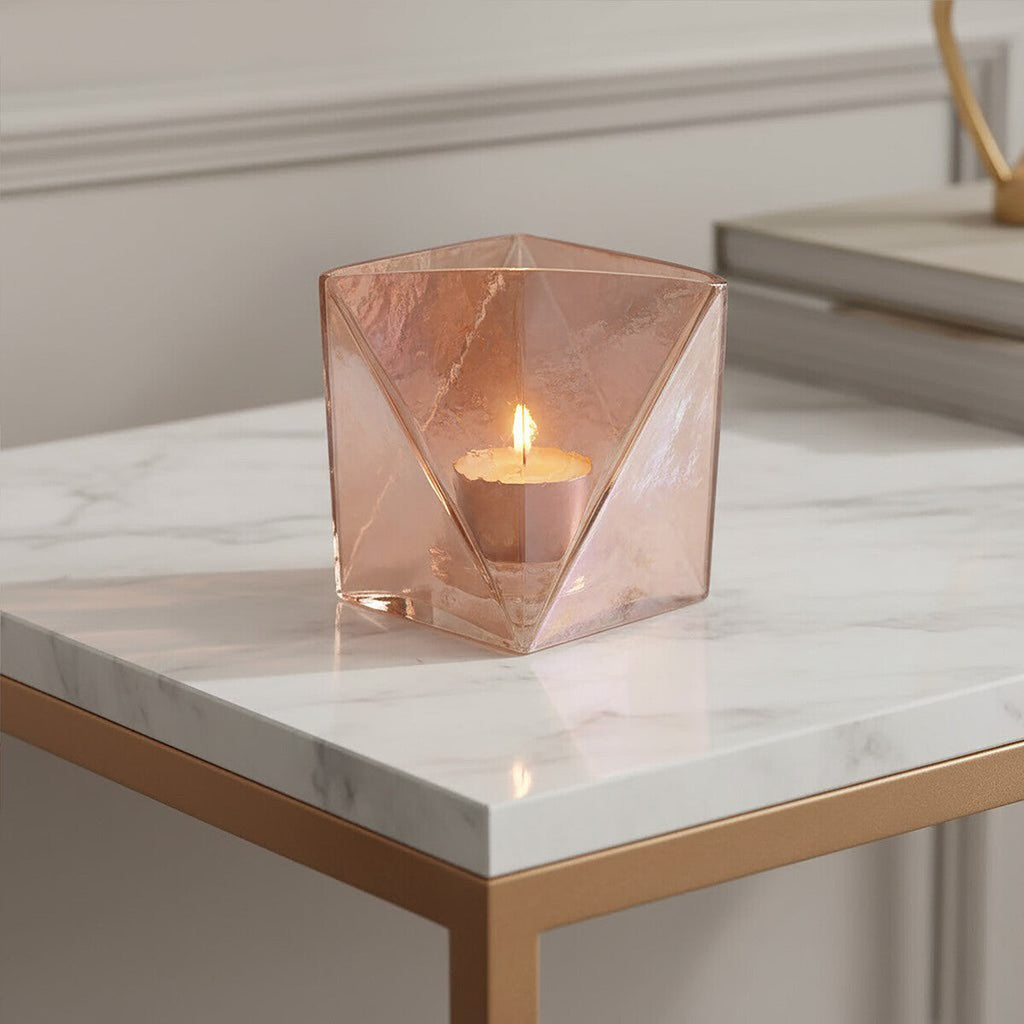 Small Pink Glass Candle Holder