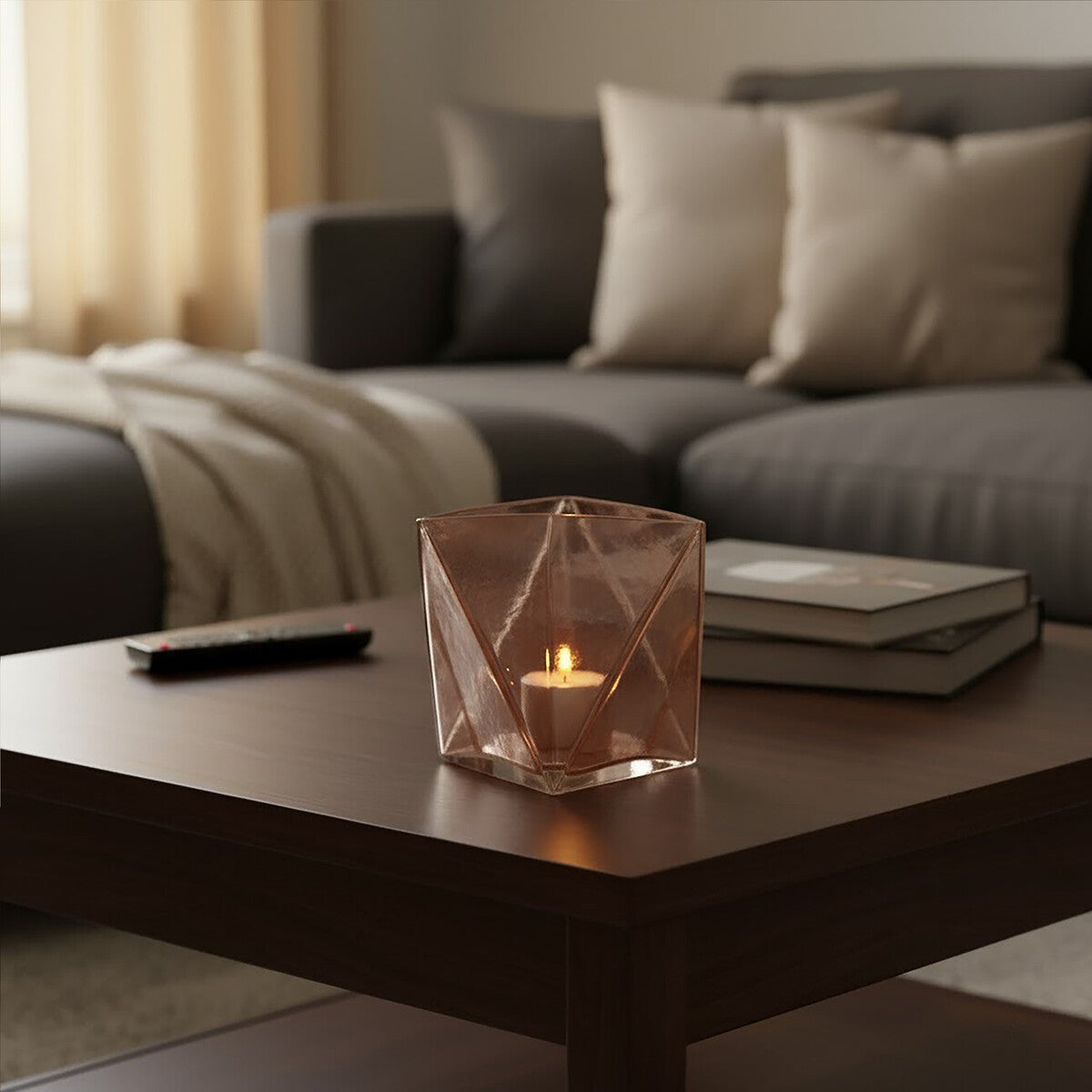 Small Pink Glass Candle Holder