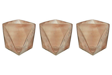 Set of 3 Pink Glass Candle Holders