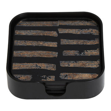 Set of Four Square Black and Gold Coasters