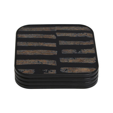 Set of Four Square Black and Gold Coasters