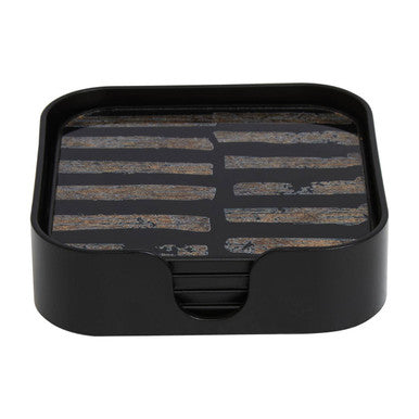 Set of Four Square Black and Gold Coasters