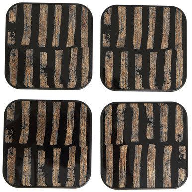 Set of Four Square Black and Gold Coasters