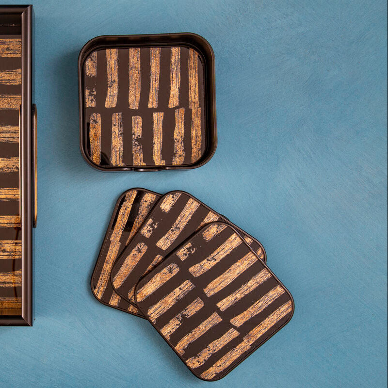 Set of Four Square Black and Gold Coasters