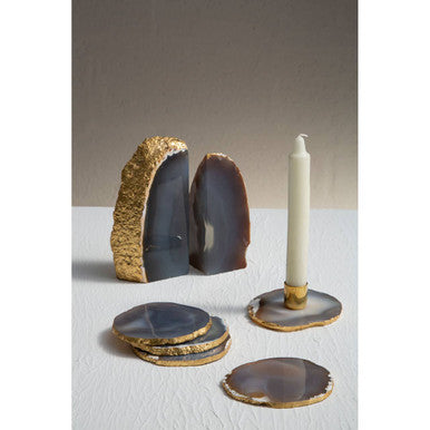 Grey and Gold Agate Bookends