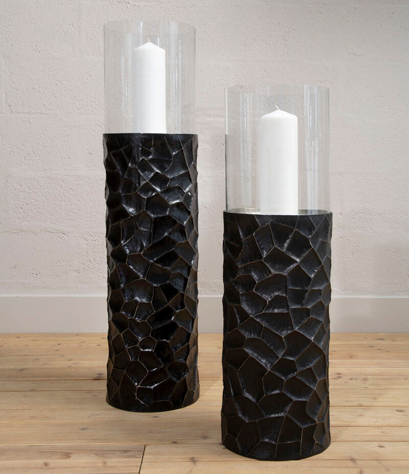 Black and Gold Large Floor Standing Hurricane Candle Holder