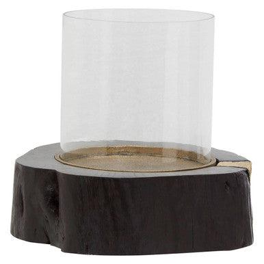 Large Hurricane Candle Holder in Black Wood and Gold