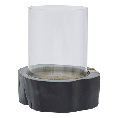 Large Hurricane Candle Holder in Black Wood and Gold
