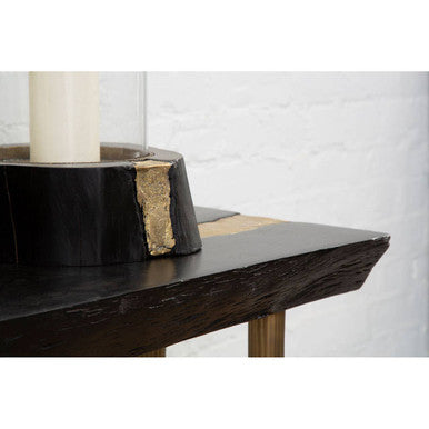 Large Hurricane Candle Holder in Black Wood and Gold
