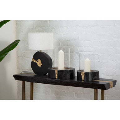Large Hurricane Candle Holder in Black Wood and Gold