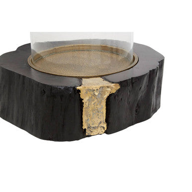 Large Hurricane Candle Holder in Black Wood and Gold