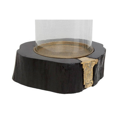 Large Hurricane Candle Holder in Black Wood and Gold