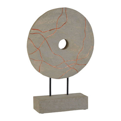 Round Wooden Sculpture with Copper Detail