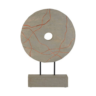 Round Wooden Sculpture with Copper Detail