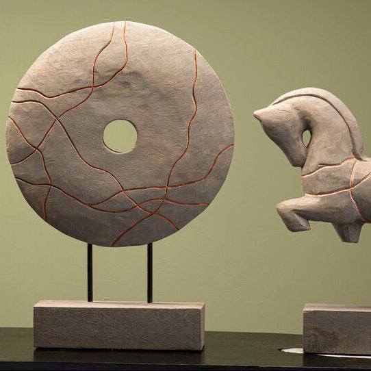 Round Wooden Sculpture with Copper Detail