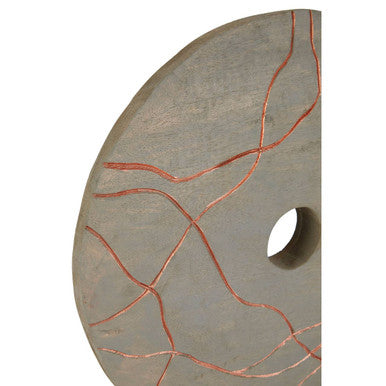 Round Wooden Sculpture with Copper Detail