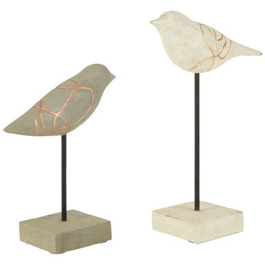 Set of Two Bird Sculptures in Mango Wood