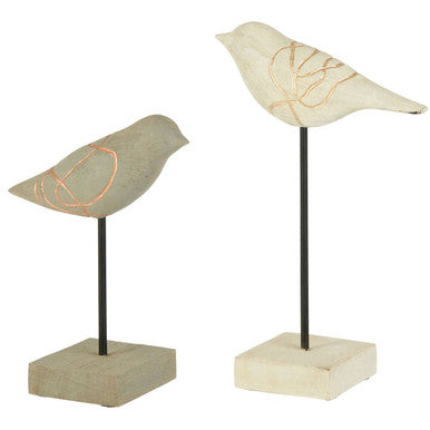 Set of Two Bird Sculptures in Mango Wood