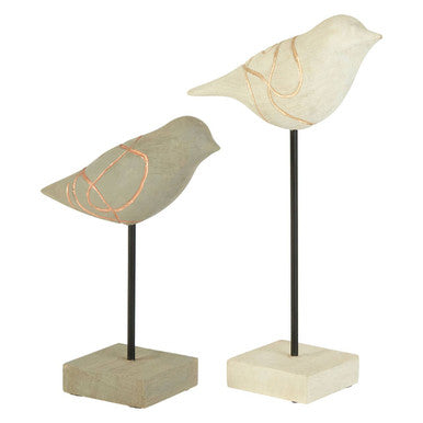 Set of Two Bird Sculptures in Mango Wood