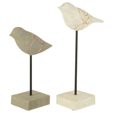 Set of Two Bird Sculptures in Mango Wood