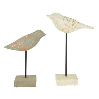 Set of Two Bird Sculptures in Mango Wood