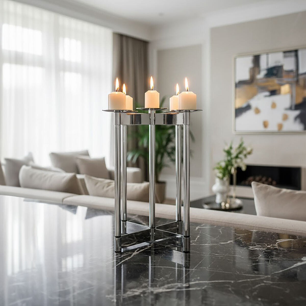Silver Five Sconce Candelabra