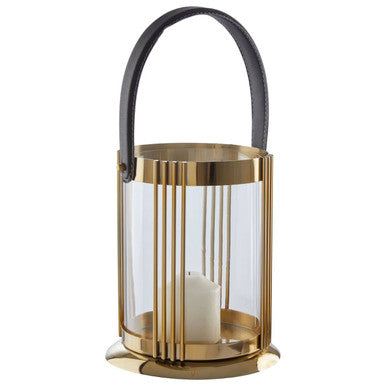 Small Gold Finish Lantern with Leather Handle