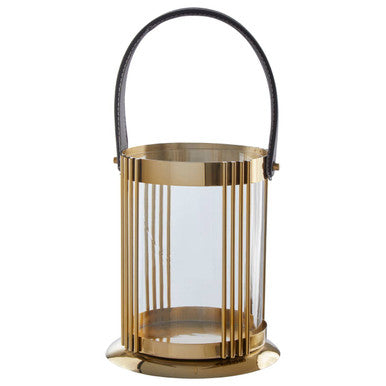 Small Gold Finish Lantern with Leather Handle