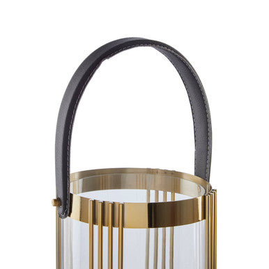 Small Gold Finish Lantern with Leather Handle