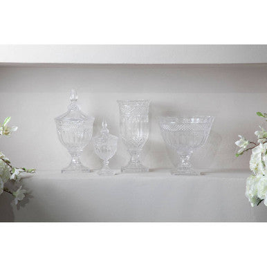 Footed Glass Fruit Bowl with Diamond Facet Detail