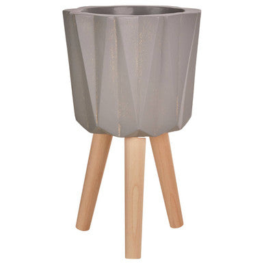 Small Greyt Faceted Planter on Wooden Legs