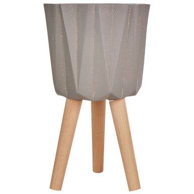 Small Greyt Faceted Planter on Wooden Legs