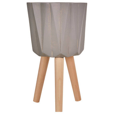 Small Greyt Faceted Planter on Wooden Legs