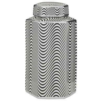 Small Ceramic Jar with Black and White Pattern