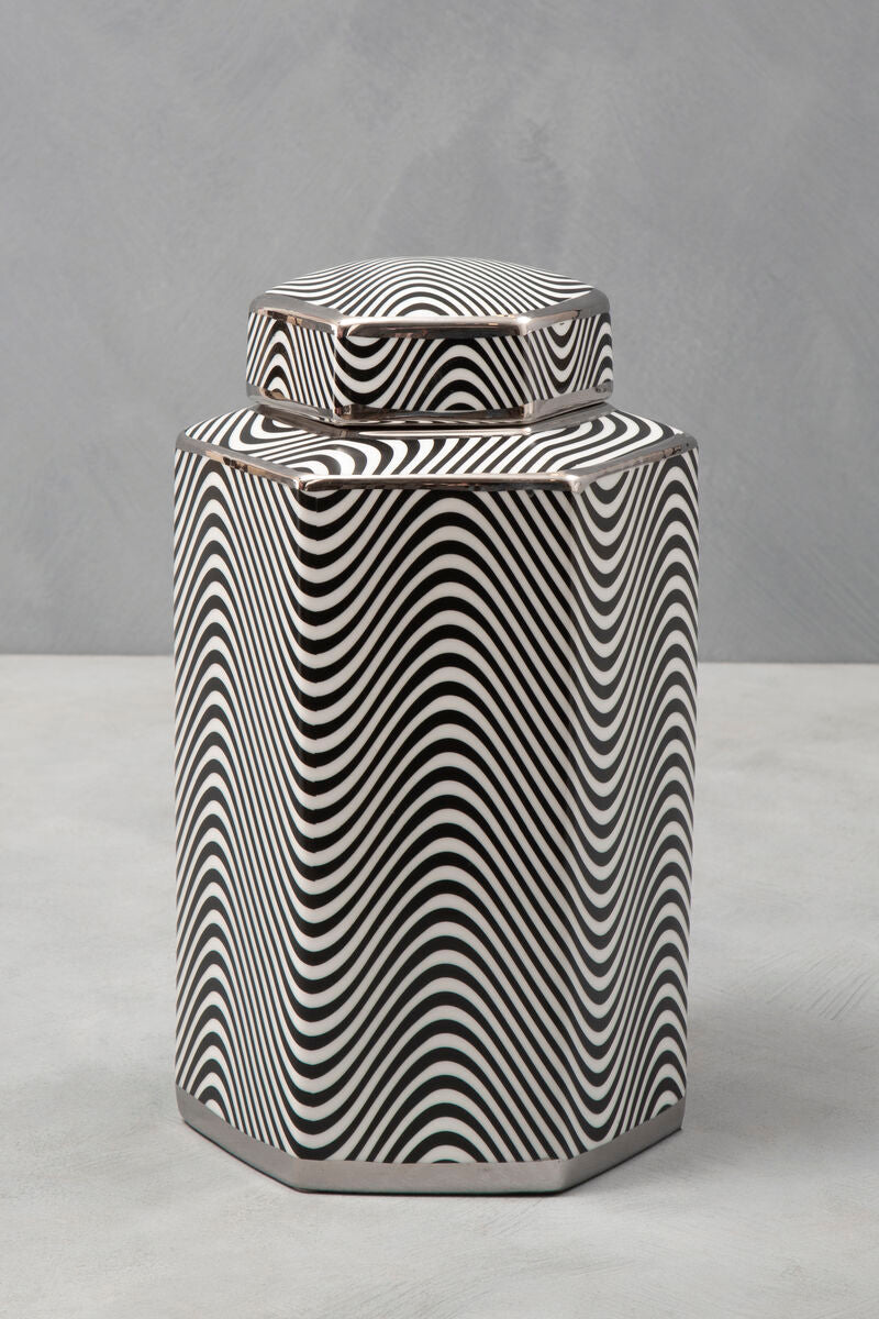Small Ceramic Jar with Black and White Pattern