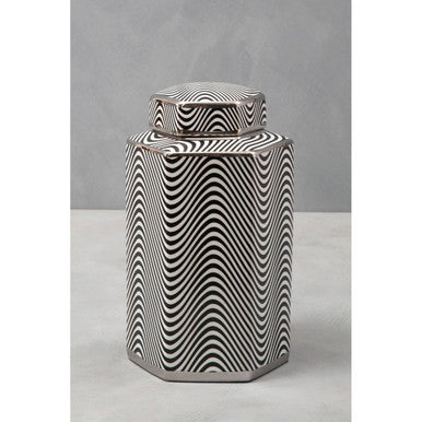 Small Ceramic Jar with Black and White Pattern