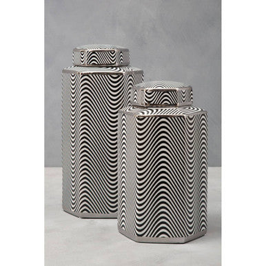 Small Ceramic Jar with Black and White Pattern