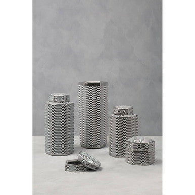 Small Ceramic Jar with Black and White Pattern