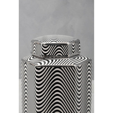 Small Ceramic Jar with Black and White Pattern