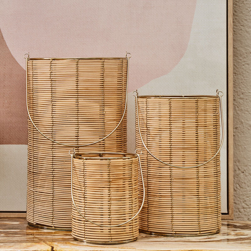 Small Hurricane Candle Holder with Gold Weave