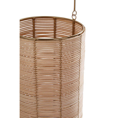Medium Hurricane Candle Holder with Woven Rattan and Gold Accents