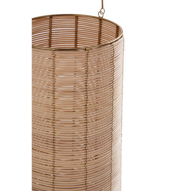 Large Hurricane Candle Holder with Gold Frame and Rattan Weave